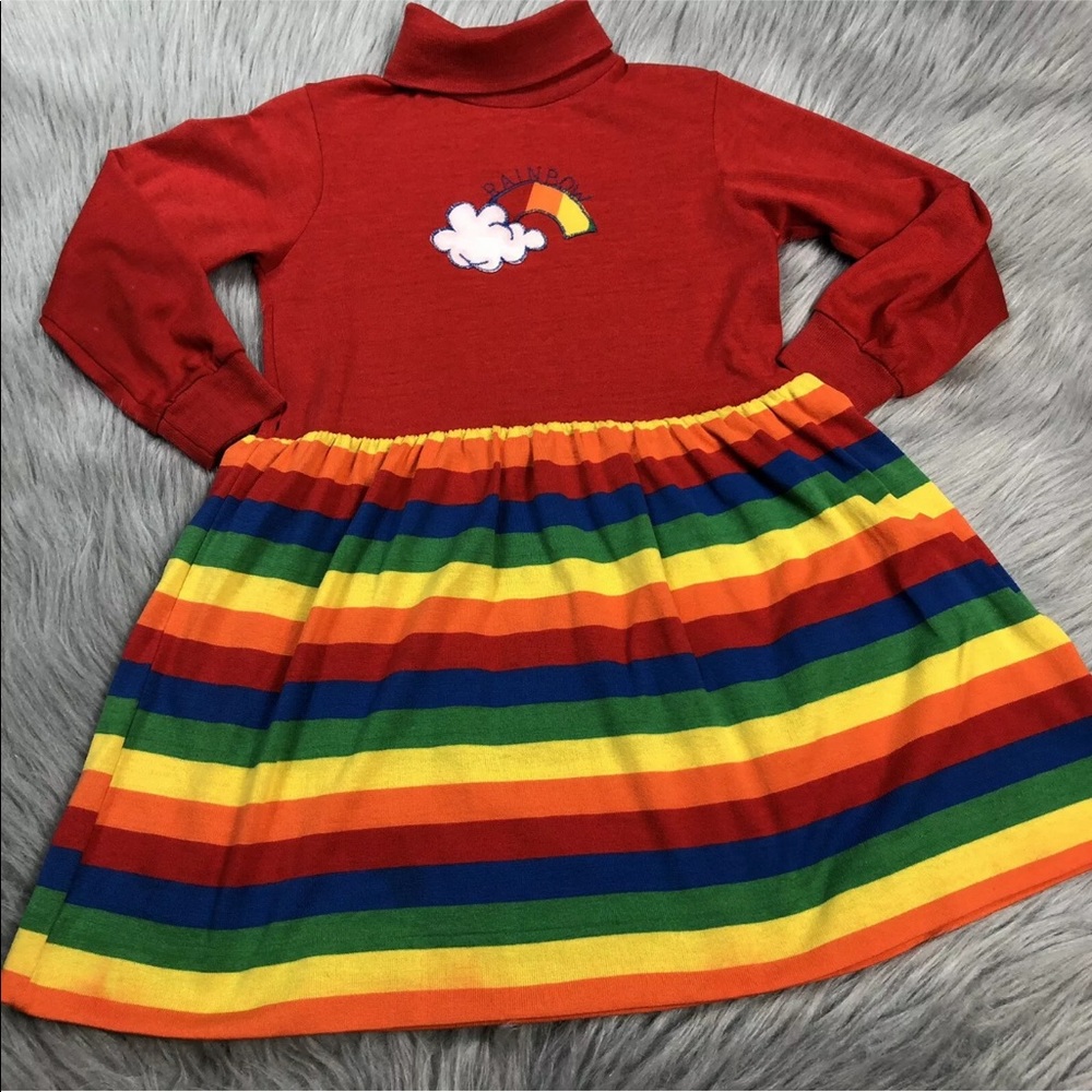 Vintage Healthtex Rainbow Striped Turtleneck Dress